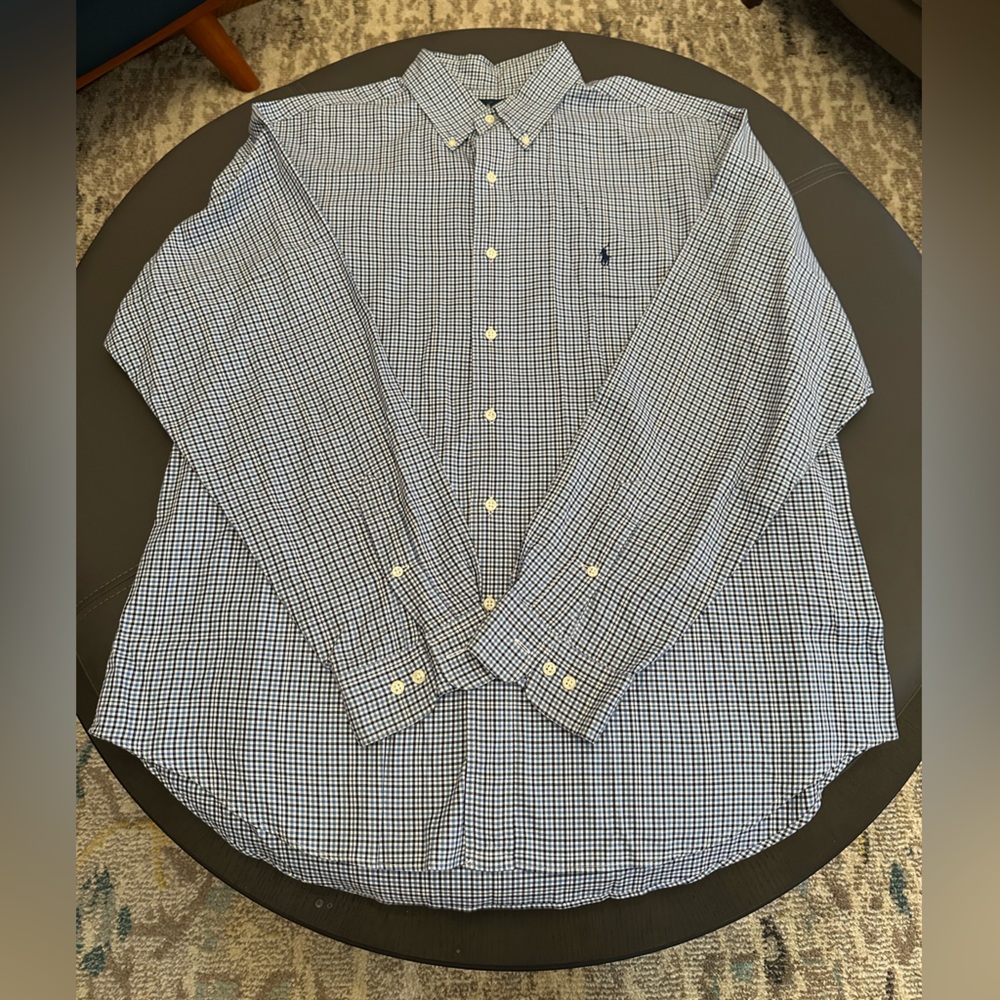 Ralph Lauren Mens Classic Fit Blue Button-Down Shirt XL 17